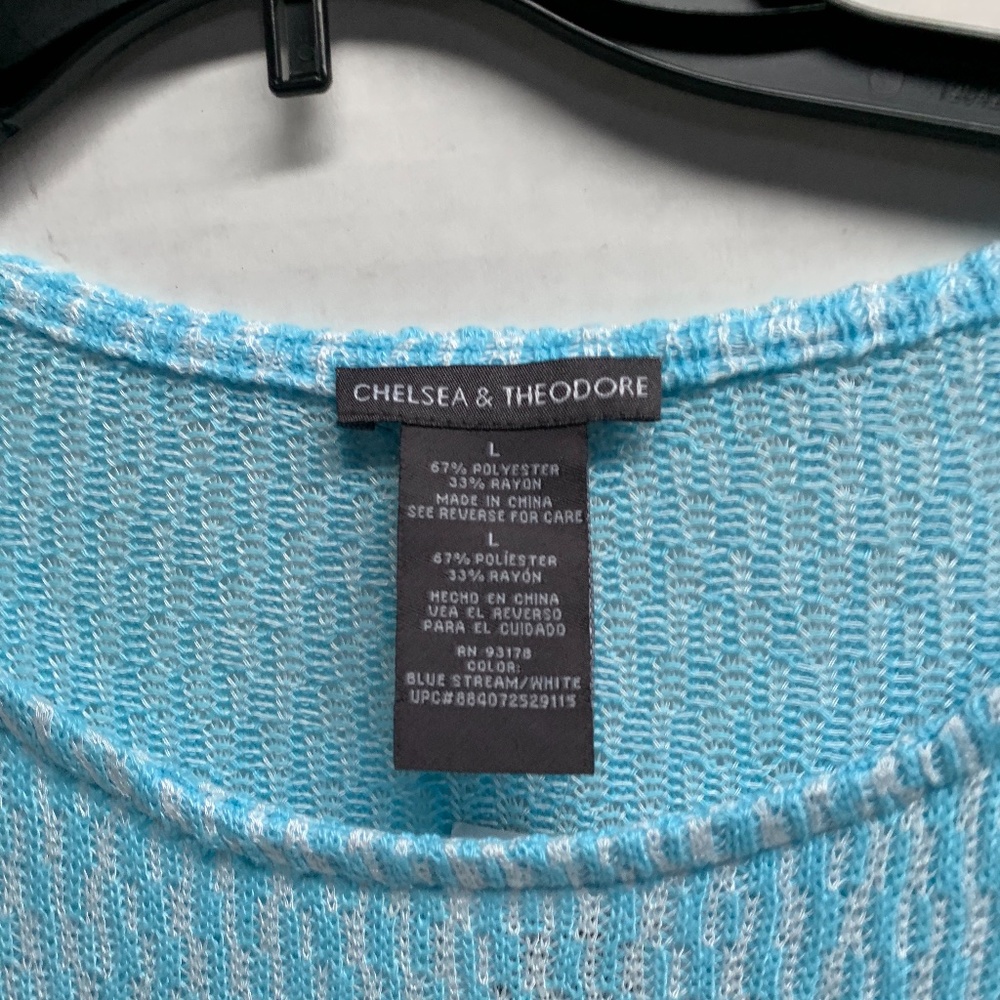 New Chelsea and Theodore Womens Sz L Blue Lightweight Sweater Tunic Textured Top - Picture 2 of 4